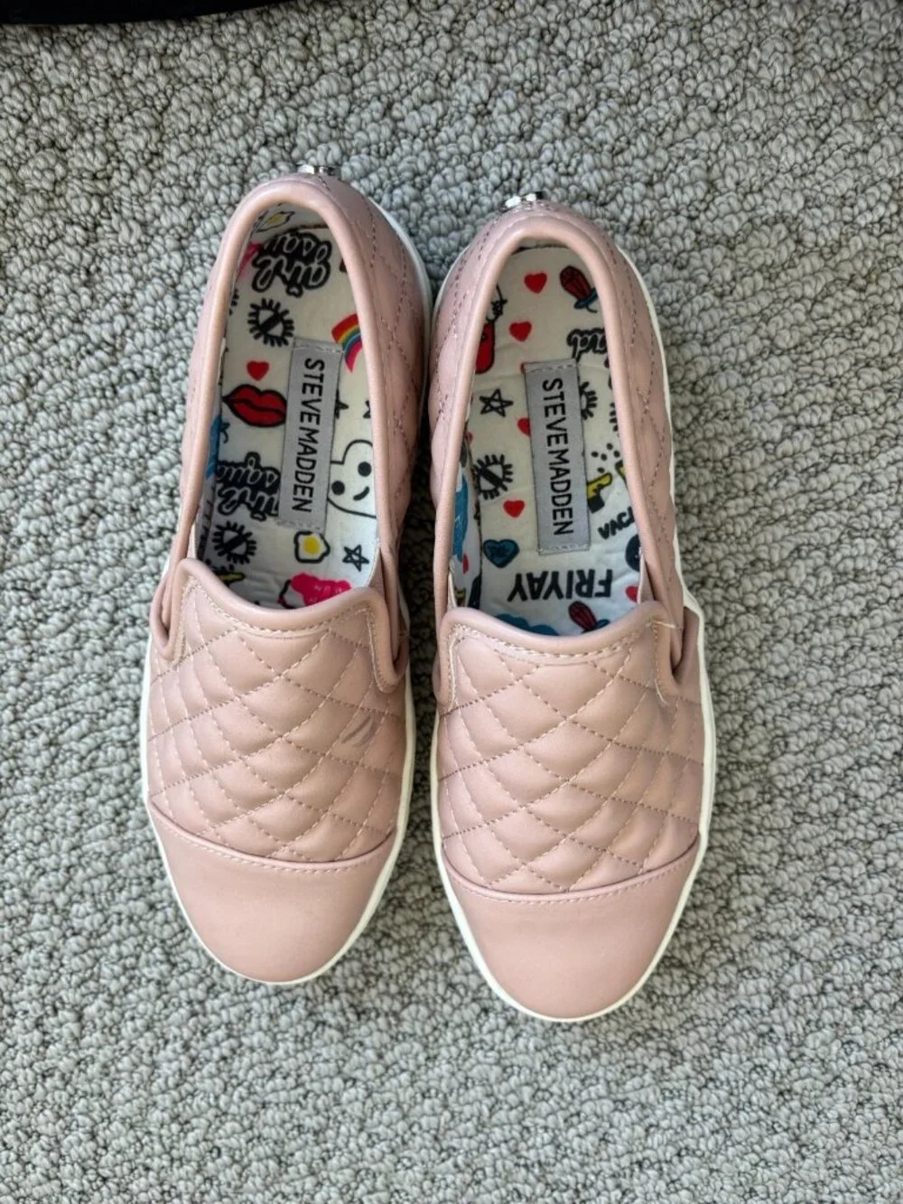 Steve Madden ECENTRCQ Pink Quilted Slip On Vegan Leather Wide Sneakers Girls 3